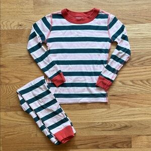 Hanna Andersson Pink & Dark Green Striped Long Sleeve Pajama Set